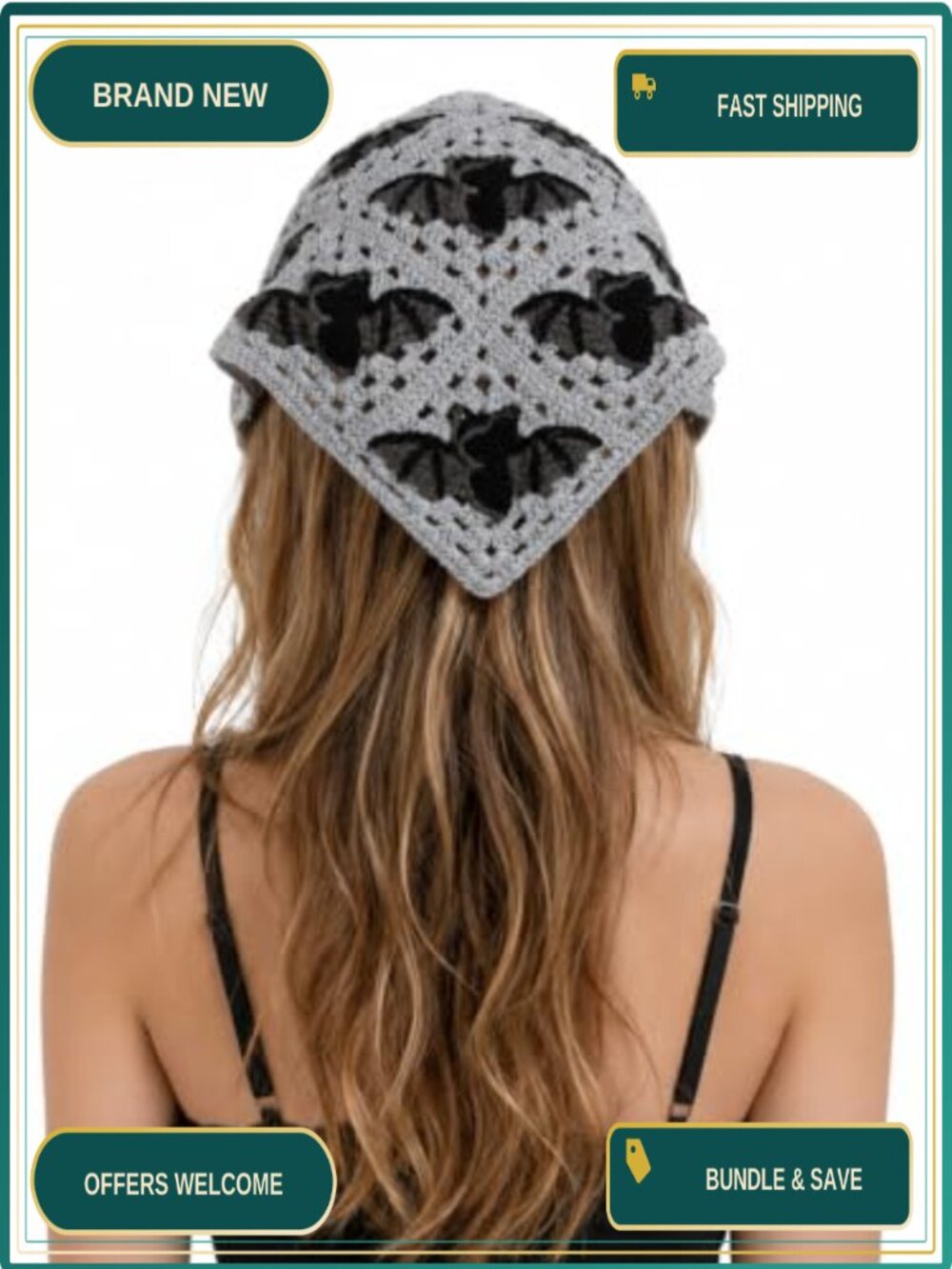 Crochet Head Scarf Tie-Back Gothic Bandana Hair Accessory